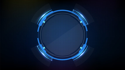 Fototapeta premium abstract futuristic background of blue circle round glowing technology sci fi frame. hud ui