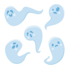 Cartoon cute halloween ghosts set. Vector illustration.