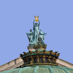 Fototapeta na wymiar Carré statue d'Apollon la Poésie et la Musique sur le Dome de l'Opéra Garnier à Paris en Île-de-France, France