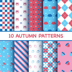 Set of the autumn theme patterns. Vector illustration.