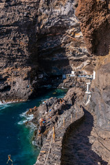 Path to the cave in the town of Poris de Candelaria on the north-west coast of the island of La Palma, Canary Islands. Spain. Pirate town