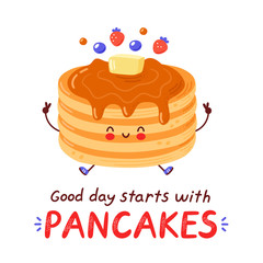 Cute happy funny pancakes character