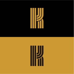 Initial K letter monogram linear pattern, gold and black parallel lines creative geometric shapes, simple minimalist style identity signs, trendy wedding emblems, logos and more.