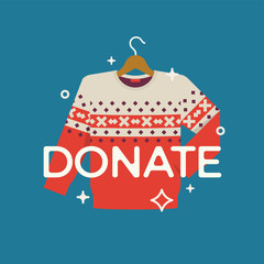Vector flat design element on 'Donate Clothes' charity activity. Ideal for social media publications, clothes donation themed web and graphic design