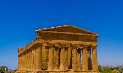 The beautiful Greek Temple of Concordia in the Valley of Temples near Agrigento, Sicily, Italy