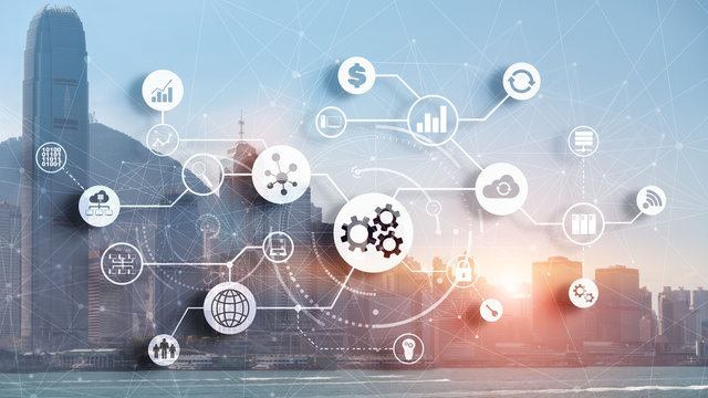 Fintech, Financial Technology and Business concept on modern city background.