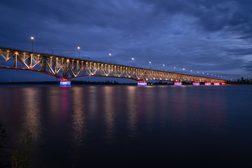 Legions of Marshal Jozef Pilsudski Bridge over Wisla in the night, Plock, Poland