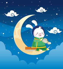 Obraz na płótnie Canvas mid autumn card with rabbit in crescent moon