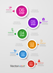  Business infographic template with 6 steps or options for diagram, workflow, timeline, web design 