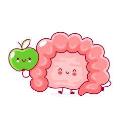 Cute happy funny human intestine organ with apple
