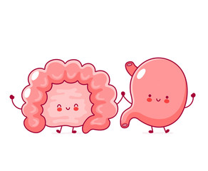 Cute happy human intestine and stomach organ