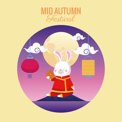 mid autumn celebration card with rabbit and full moon