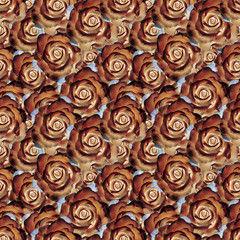 Beautiful brown seamless pattern in vintage style with watercolor rose flowers. Floral seamless background