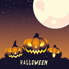 halloween night background with pumpkin and full moon
