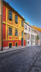 Lake Balaton with bench in autumn