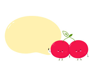 Cute happy cherry couple with speech bubble