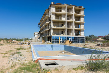 Illegal construction on the coastal side, hotel demolition, unfinished swimming pool in the...