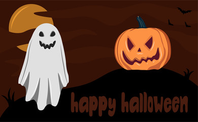 illustration pour Halloween avec un fantôme et une citrouille