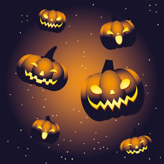 pumpkins in dark halloween night