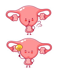 Cute happy woman uterus organ with question mark