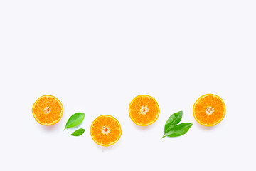 Fresh orange citrus fruit with leaves isolated on white background. Juicy and sweet and renowned for its concentration of vitamin C