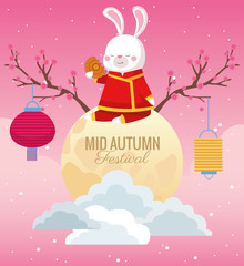 mid autumn celebration card with rabbit in full moon scene