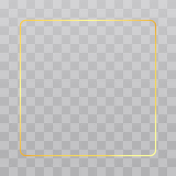 Gold shiny glowing vintage rectangle frame with shadows isolated on transparent background.