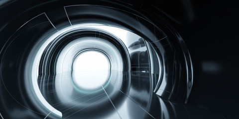 Abstract dark futuristic architecture tunnel background 3d render illustration