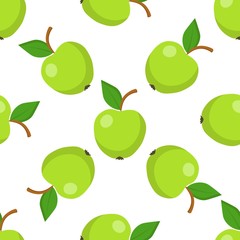 
Seamless pattern with bright and juicy green apples on a white background. Print for bed linen and fabrics, wrapping paper and wallpaper.
 Stock vector illustration for decoration and design.