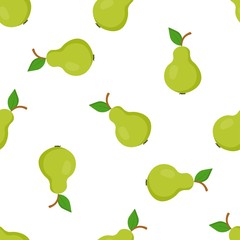 
Seamless pattern with bright green and juicy pears on a white background. Print for bed linen and fabrics, wrapping paper and wallpaper.
 Stock vector illustration for decoration and design.