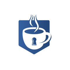 Padlock and coffee mug logo design. Coffee cup logo design combined keyhole.