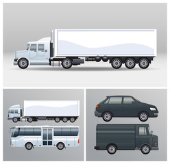 bus and trucks with vehicles mockup style