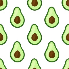 Seamless pattern with bright halves of an avocado with a bone on a white background. Print for bed linen and fabrics, wrapping paper and wallpaper.
 Stock vector illustration for decoration, design