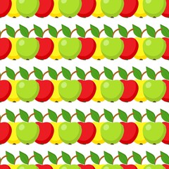 Seamless pattern with bright and juicy colored apples on a white background. Print for bed linen and fabrics, wrapping paper and wallpaper.
 Stock vector illustration for decoration and design.