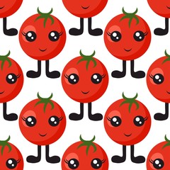 Seamless pattern with bright tomatoes with eyes and legs on a white background. Print for bed linen and fabrics, wrapping paper and wallpaper.
Stock vector illustration for decoration and design.