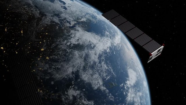 Internet satellite constellation in low earth orbit viewed from space 3d animation
