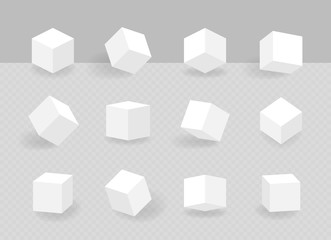 Set of different shape cubes. Isometric cube isolated on gray background. Modern vector illustration