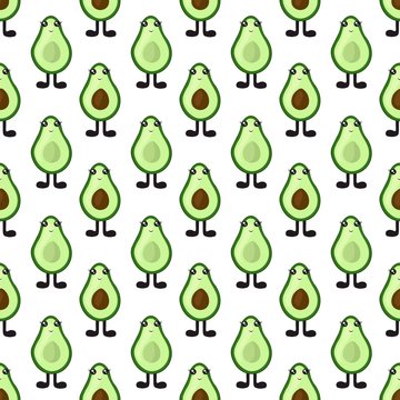 Seamless pattern with bright halves of avocado with eyes and legs on a white background. Print for bed linen and fabrics, wrapping paper and wallpaper.
Stock vector illustration for decoration