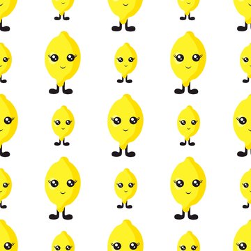 
Seamless pattern with bright lemon with eyes and legs on a white background. Print for bed linen and fabrics, wrapping paper and wallpaper.
Stock vector illustration for decoration and design.