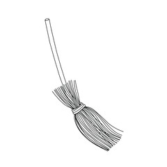 Original hand drawn vector illustration of witch’s broom on the white background, Halloween party design element, a witch tool for Halloween or a cleaning broom tool, holiday symbol