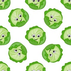 
Seamless pattern with bright cabbage with cute eyes on a white background. Vegetable print for bed linen and fabrics, wrapping paper and wallpaper.
Stock vector illustration for decoration