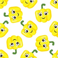 Seamless pattern with yellow sweet peppers with cute eyes on a white background. Vegetable print print for bed linen and fabrics, wrapping paper and wallpaper.
Stock vector illustration for decoration