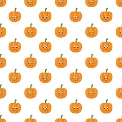 Seamless pattern with bright pumpkin with cute eyes on a white background. Vegetable print print for bed linen and fabrics, wrapping paper and wallpaper.
Stock vector illustration for decoration