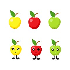 
Bright apple with cute cartoon eyes and legs in a flat style isolated on a white background. Vegetarianism with fruits and proper nutrition.
 Stock vector illustration for decoration and design.