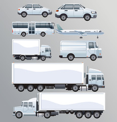 bundle of white transport vehicles set icons