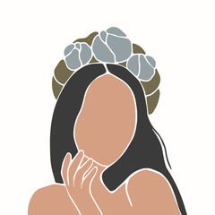 Woman with long hair on the head with a wreath of flowers . Vector illustrations.