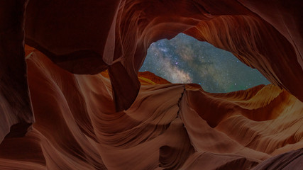 Sandstone eagle - scenic canyon Antelope by night with milky way and stars near page, arizona, usa © emotionpicture