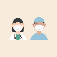 Set of Doctors, woman and man in professional suit . Health Care concept. Hand drawn colored trendy Vector illustrations.