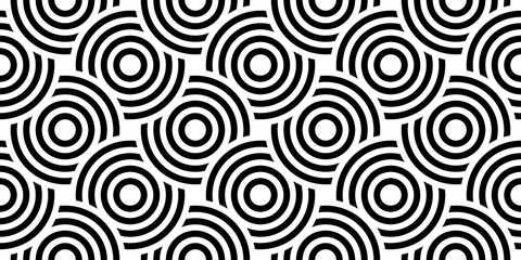 Vector seamless pattern with bold striped circles. Stylish geometric texture. Modern abstract background.