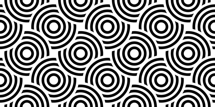 Vector seamless pattern with bold striped circles. Stylish geometric texture. Modern abstract background.